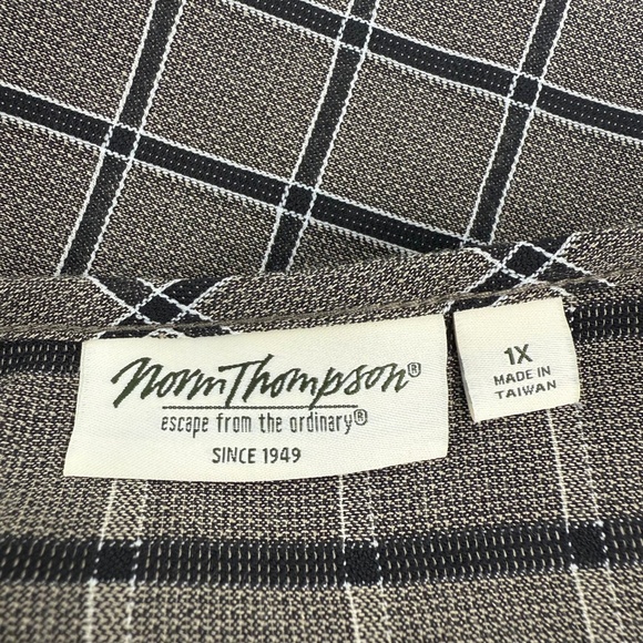 Norm Thompson Dress Women 1X Gray Black Plaid Short Sleeve Maxi Office Pockets - Picture 7 of 13